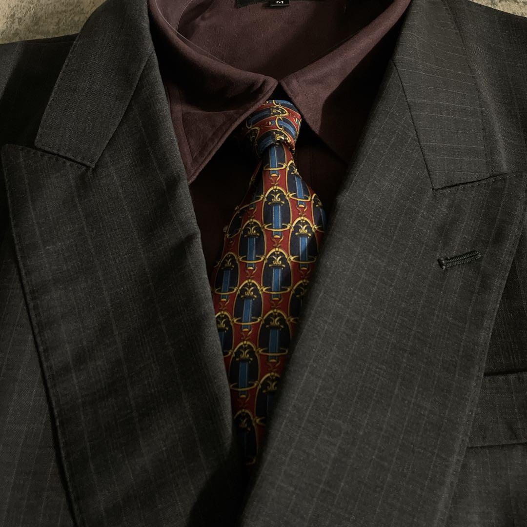 極美品 FENDI ネクタイ × イタリア製 極上ウール ダブルスーツ XL