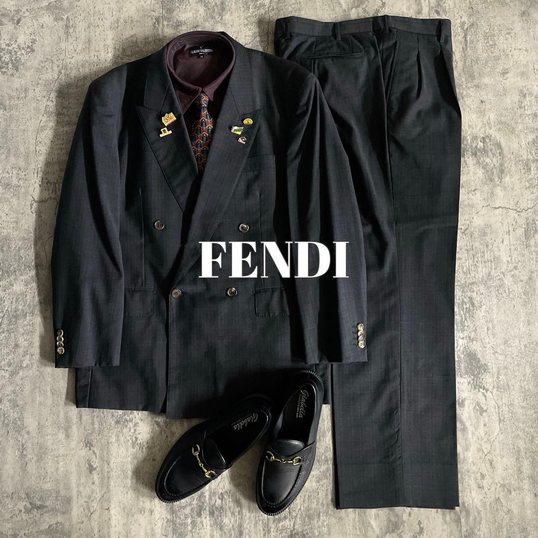 極美品 FENDI ネクタイ × イタリア製 極上ウール ダブルスーツ XL