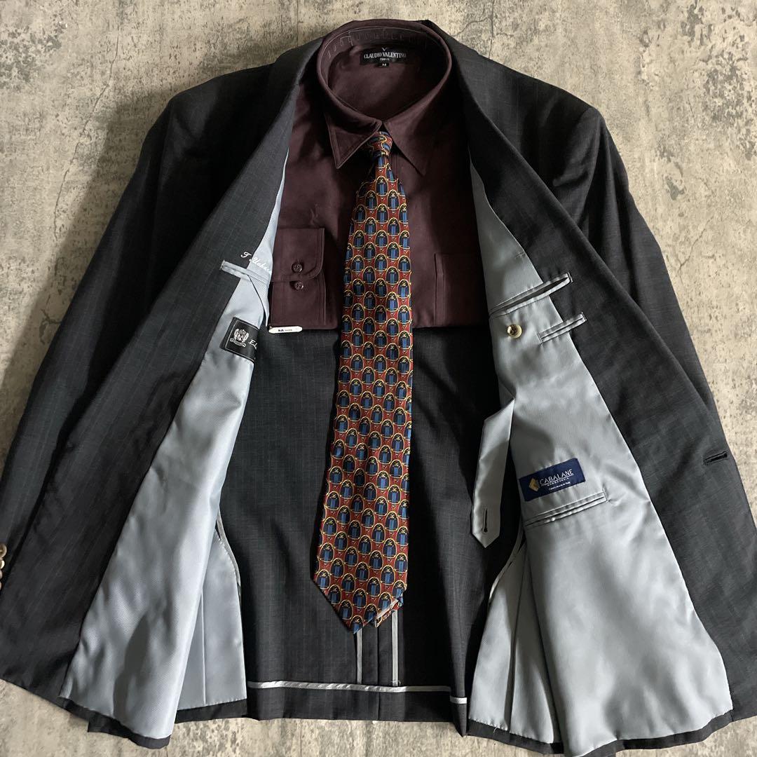 極美品 FENDI ネクタイ × イタリア製 極上ウール ダブルスーツ XL