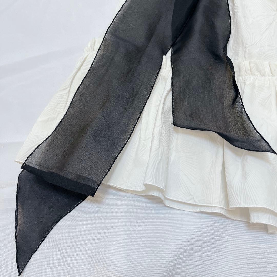 極美品✨ROCHAS ジャガード ノースリーブチュニック シアー リボン 42