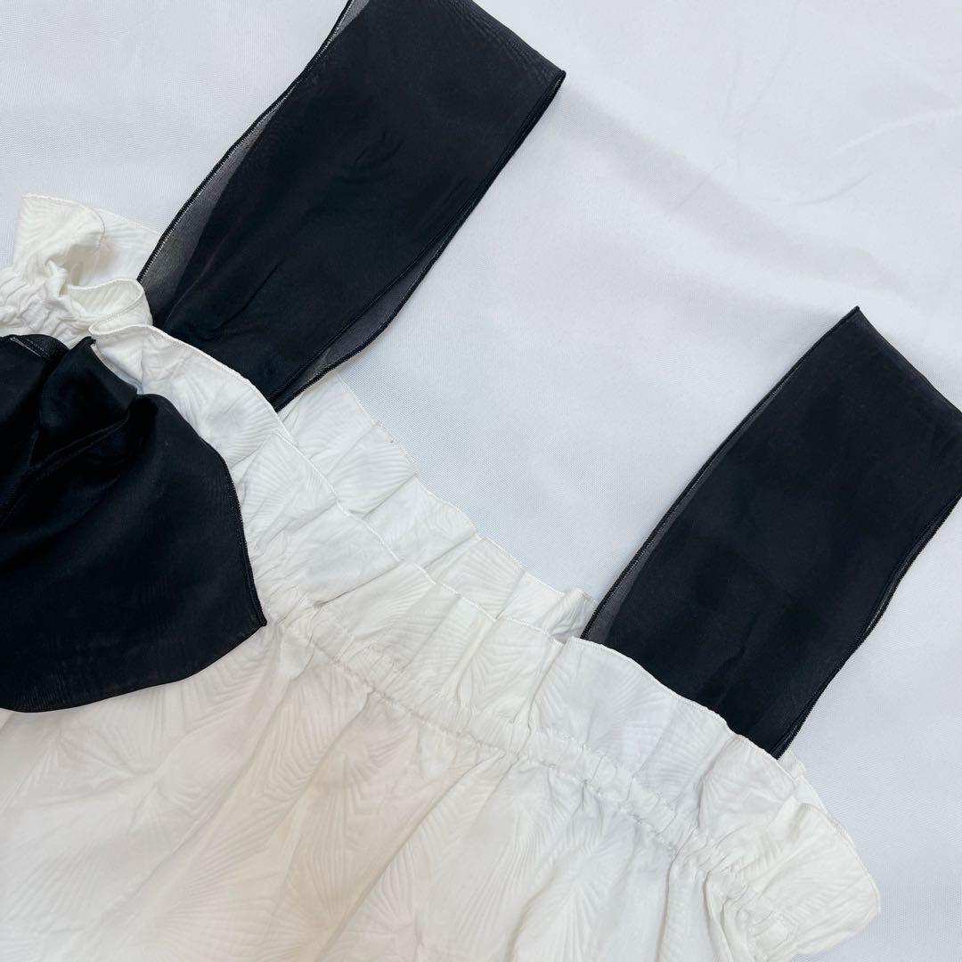 極美品✨ROCHAS ジャガード ノースリーブチュニック シアー リボン 42