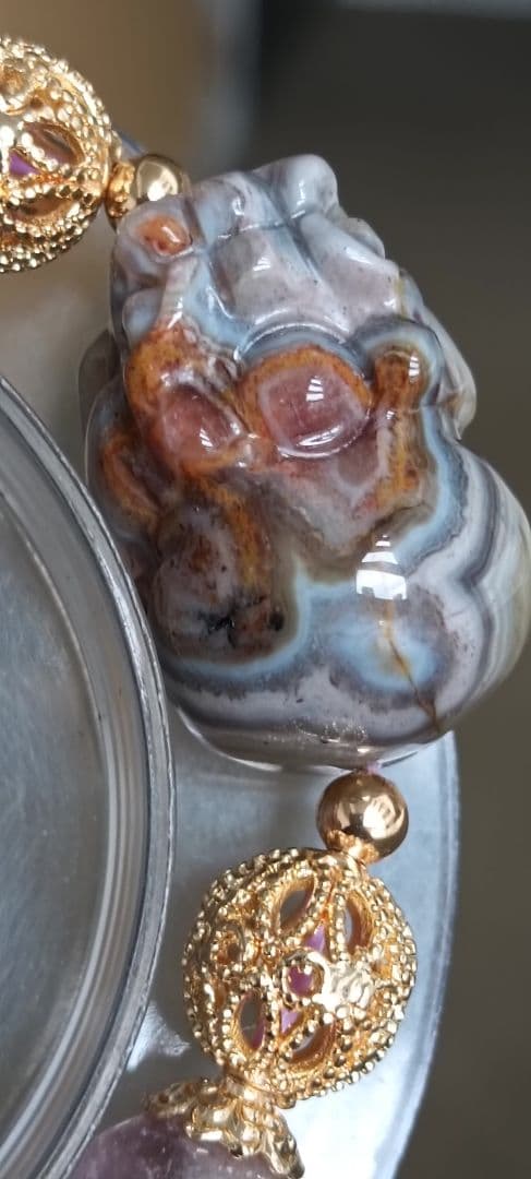 専用ページ2点❤超個性的なシマシマ柄のレースアゲート貔貅、ガーデンアメジスト