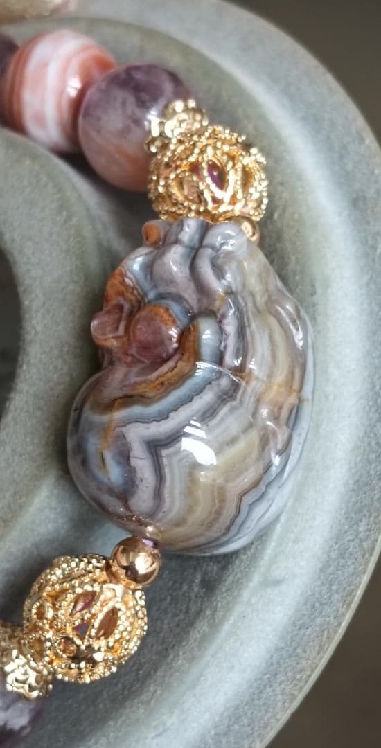 専用ページ2点❤超個性的なシマシマ柄のレースアゲート貔貅、ガーデンアメジスト