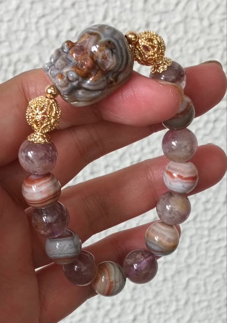 専用ページ2点❤超個性的なシマシマ柄のレースアゲート貔貅、ガーデンアメジスト