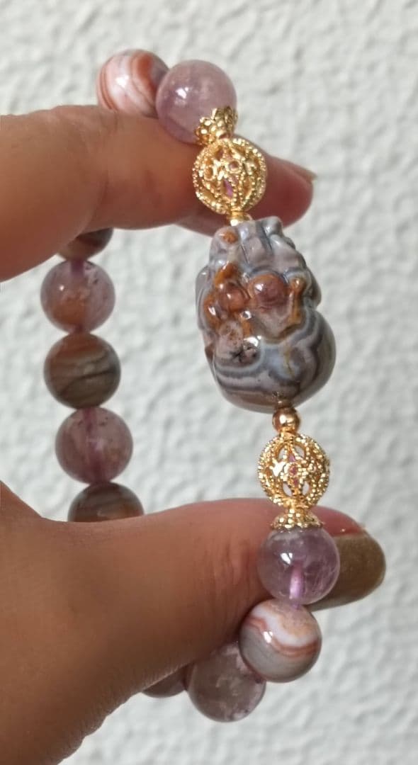 専用ページ2点❤超個性的なシマシマ柄のレースアゲート貔貅、ガーデンアメジスト