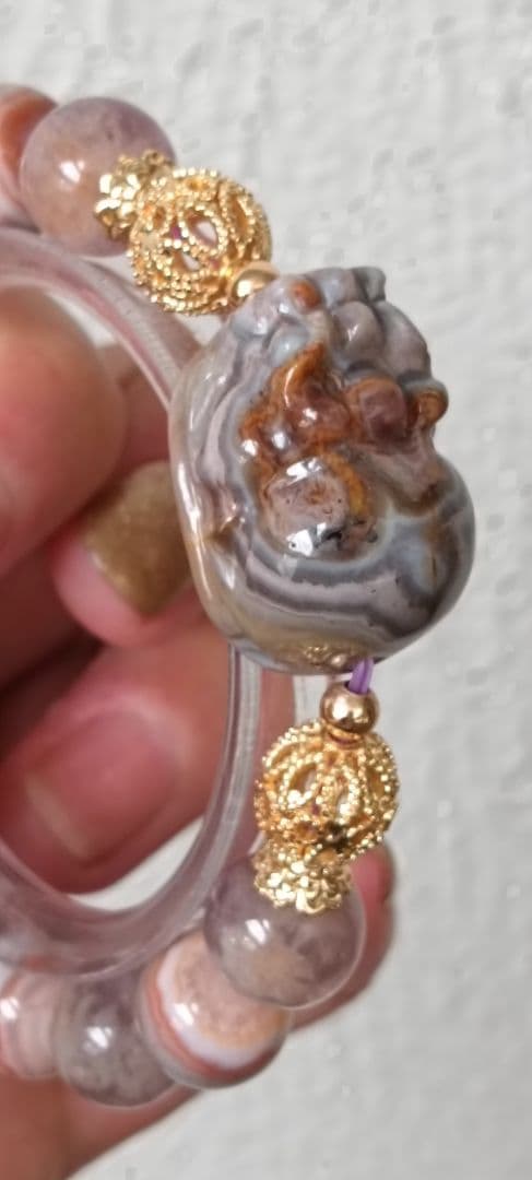 専用ページ2点❤超個性的なシマシマ柄のレースアゲート貔貅、ガーデンアメジスト