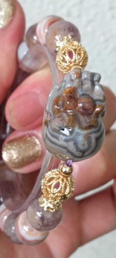 専用ページ2点❤超個性的なシマシマ柄のレースアゲート貔貅、ガーデンアメジスト