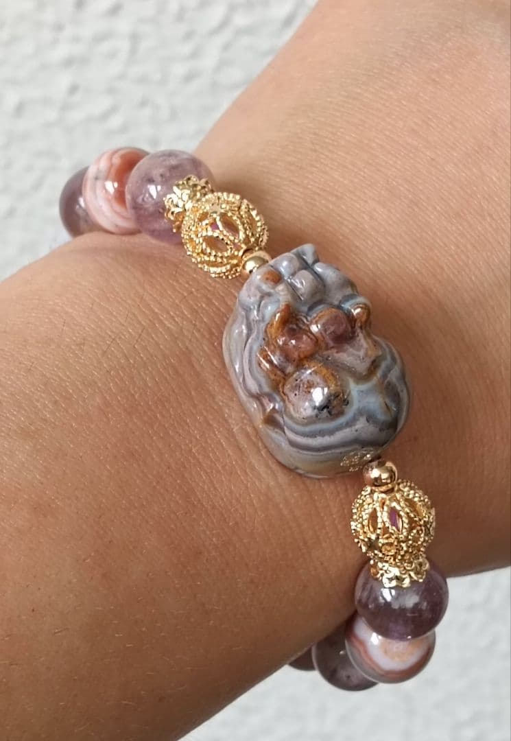 専用ページ2点❤超個性的なシマシマ柄のレースアゲート貔貅、ガーデンアメジスト