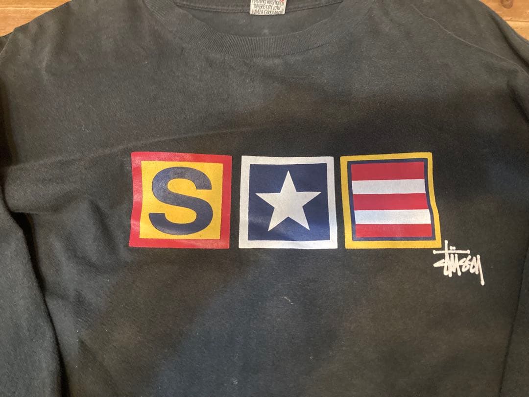 90s Stussy ブラック Ｌ　長袖カットソー USA製　白タグ old