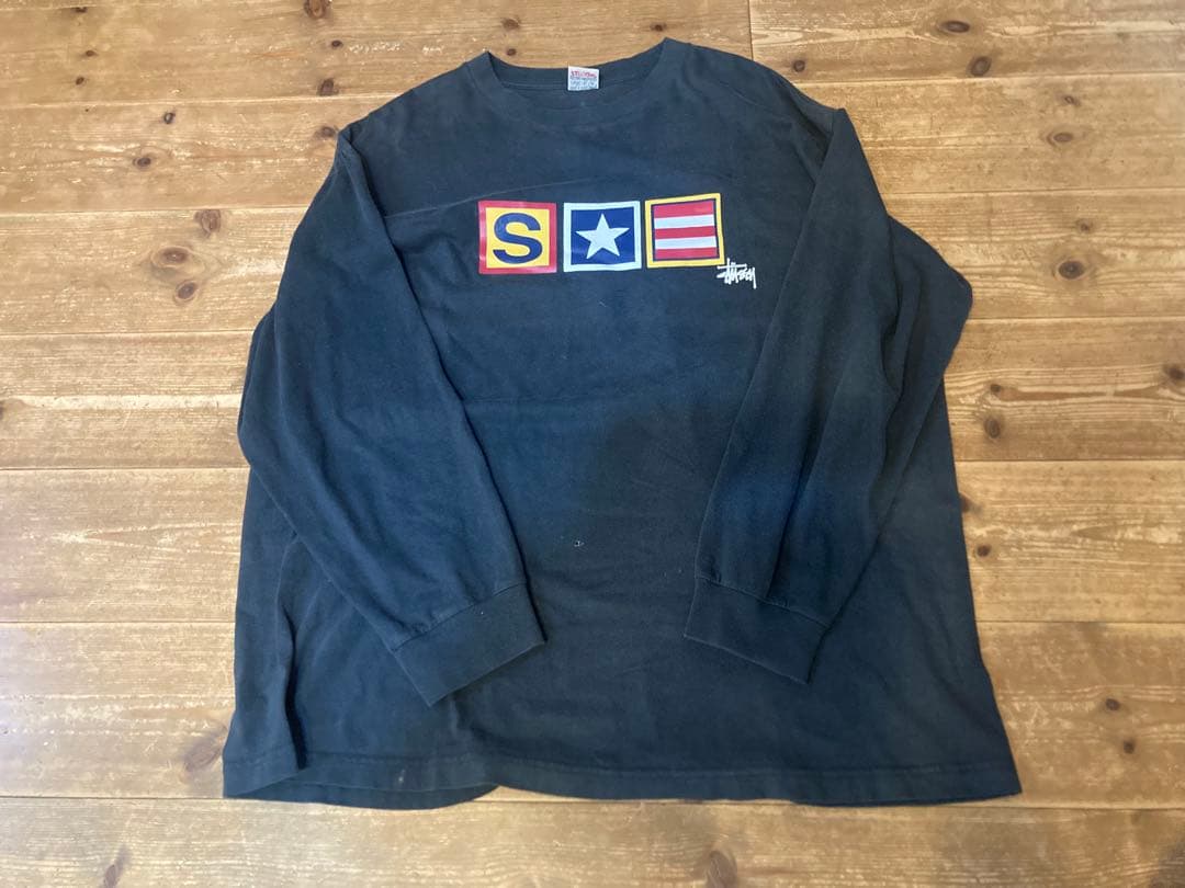 90s Stussy ブラック Ｌ　長袖カットソー USA製　白タグ old
