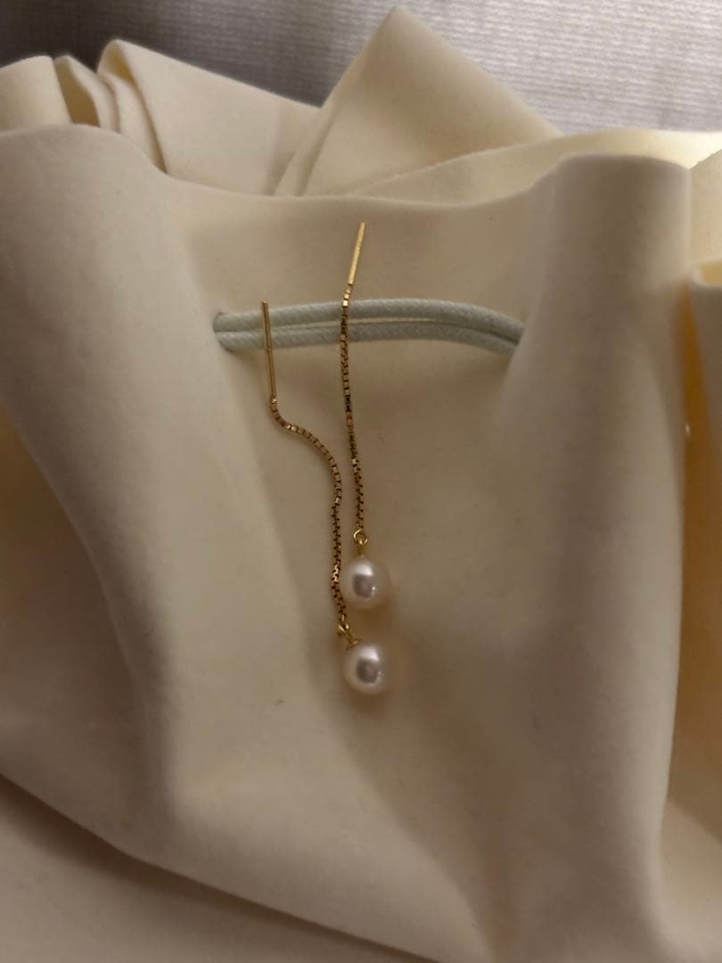 TASAKI パール付きゴールドチェーンピアス