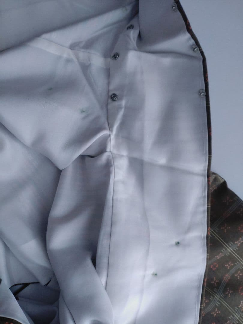 未使用 花織 袷紬着物 カーキ