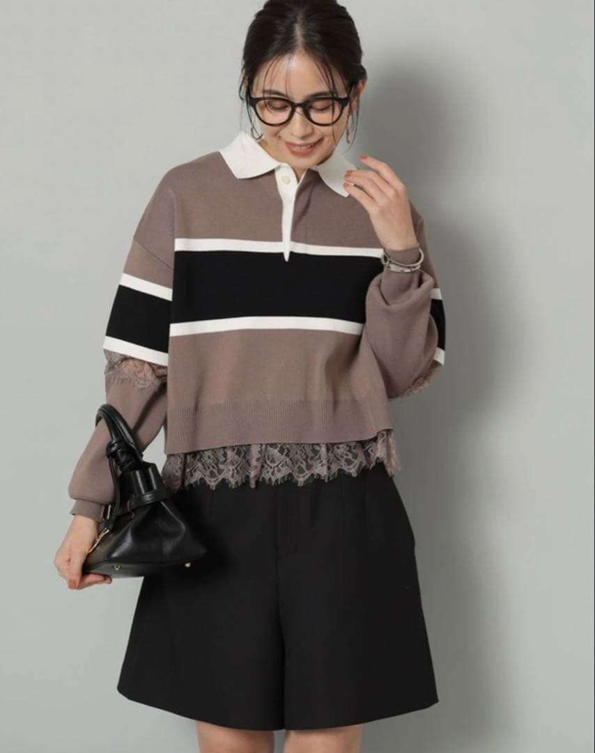 Arpege story レース切替ラガーニット モカ