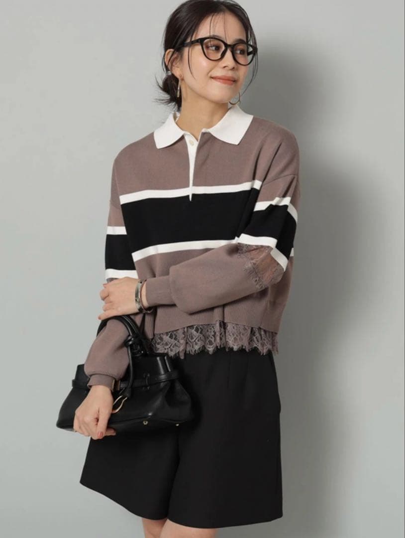 Arpege story レース切替ラガーニット モカ