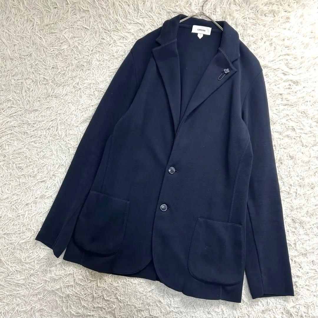 16607✨ラルディーニ コットンミラノリブニットジャケット L ネイビー