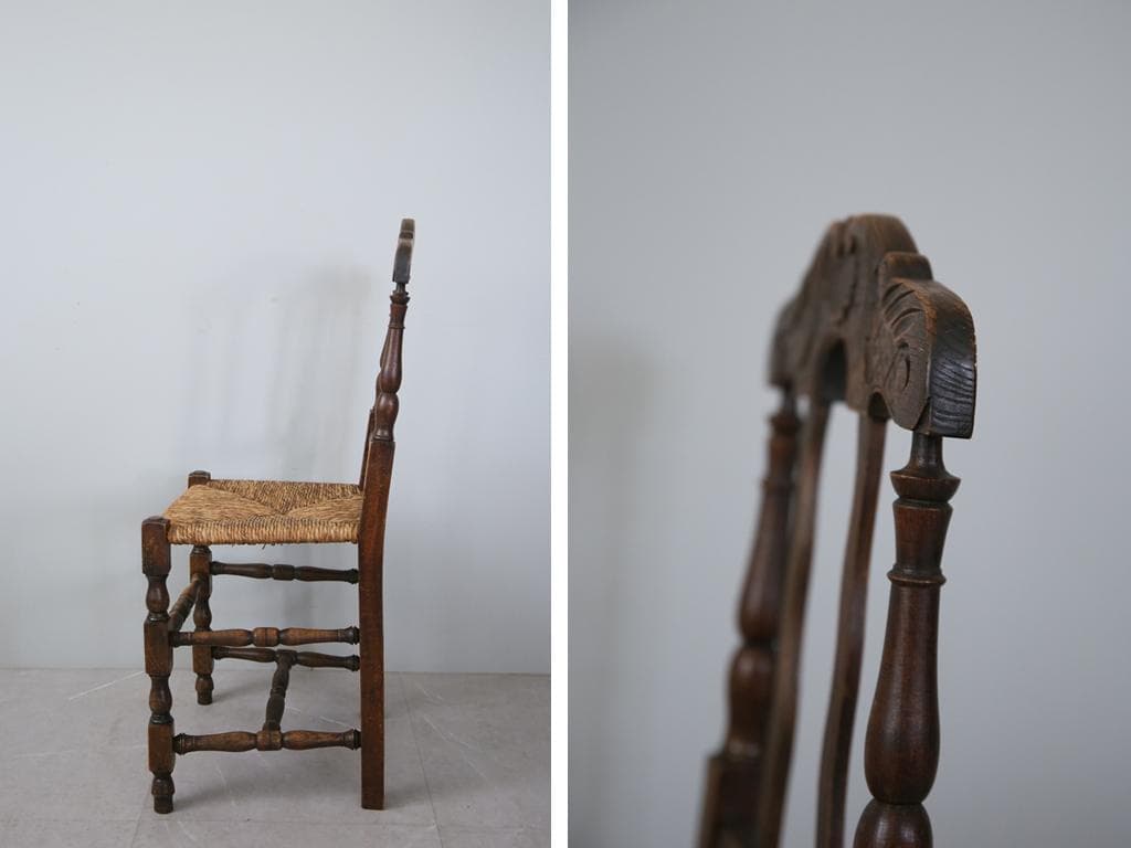 フランスアンティーク木製ダイニングチェア/ラッシュシートイス(90-43-4)