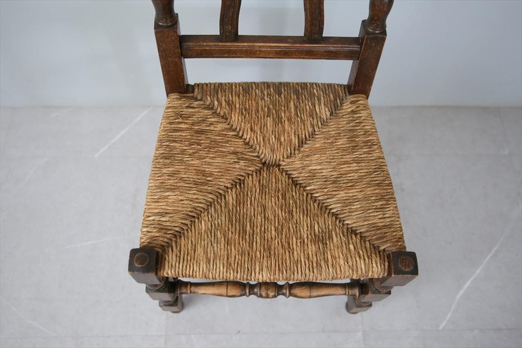 フランスアンティーク木製ダイニングチェア/ラッシュシートイス(90-43-4)