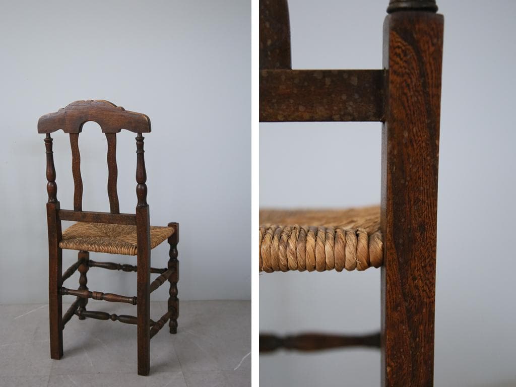 フランスアンティーク木製ダイニングチェア/ラッシュシートイス(90-43-4)