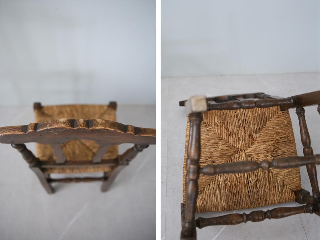 フランスアンティーク木製ダイニングチェア/ラッシュシートイス(90-43-4)