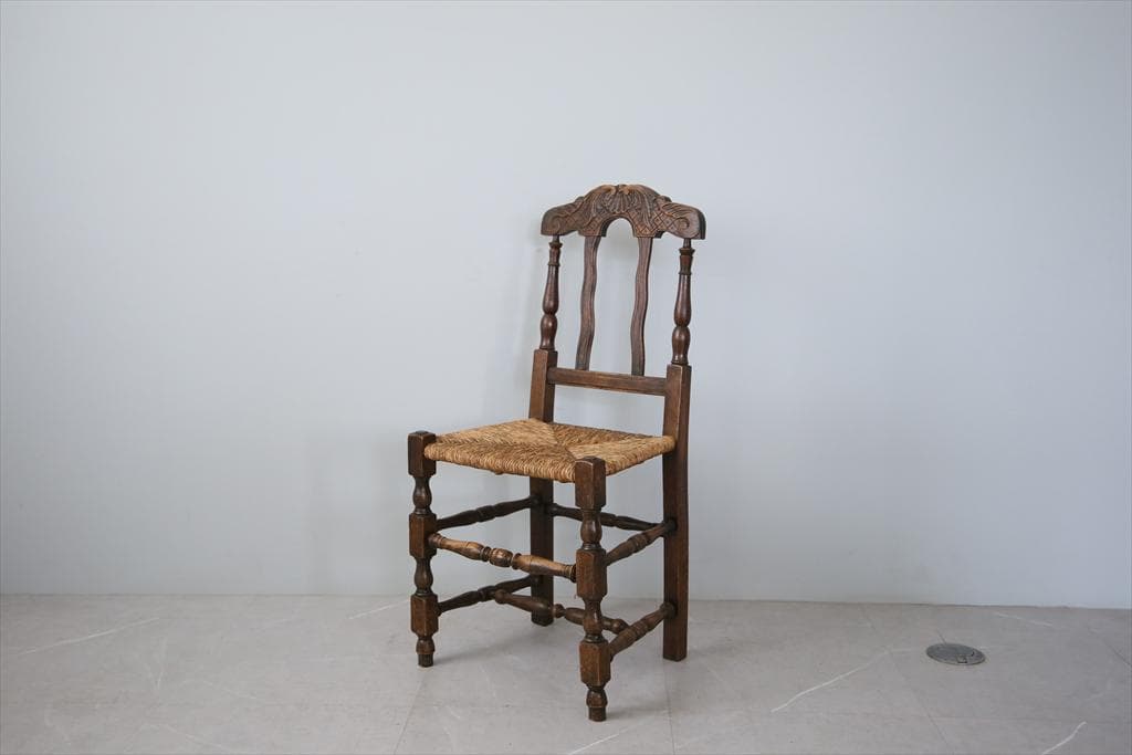 フランスアンティーク木製ダイニングチェア/ラッシュシートイス(90-43-4)