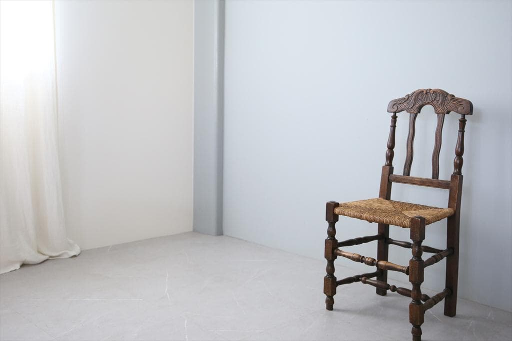 フランスアンティーク木製ダイニングチェア/ラッシュシートイス(90-43-4)