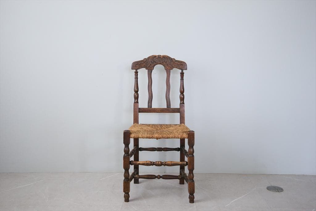 フランスアンティーク木製ダイニングチェア/ラッシュシートイス(90-43-4)
