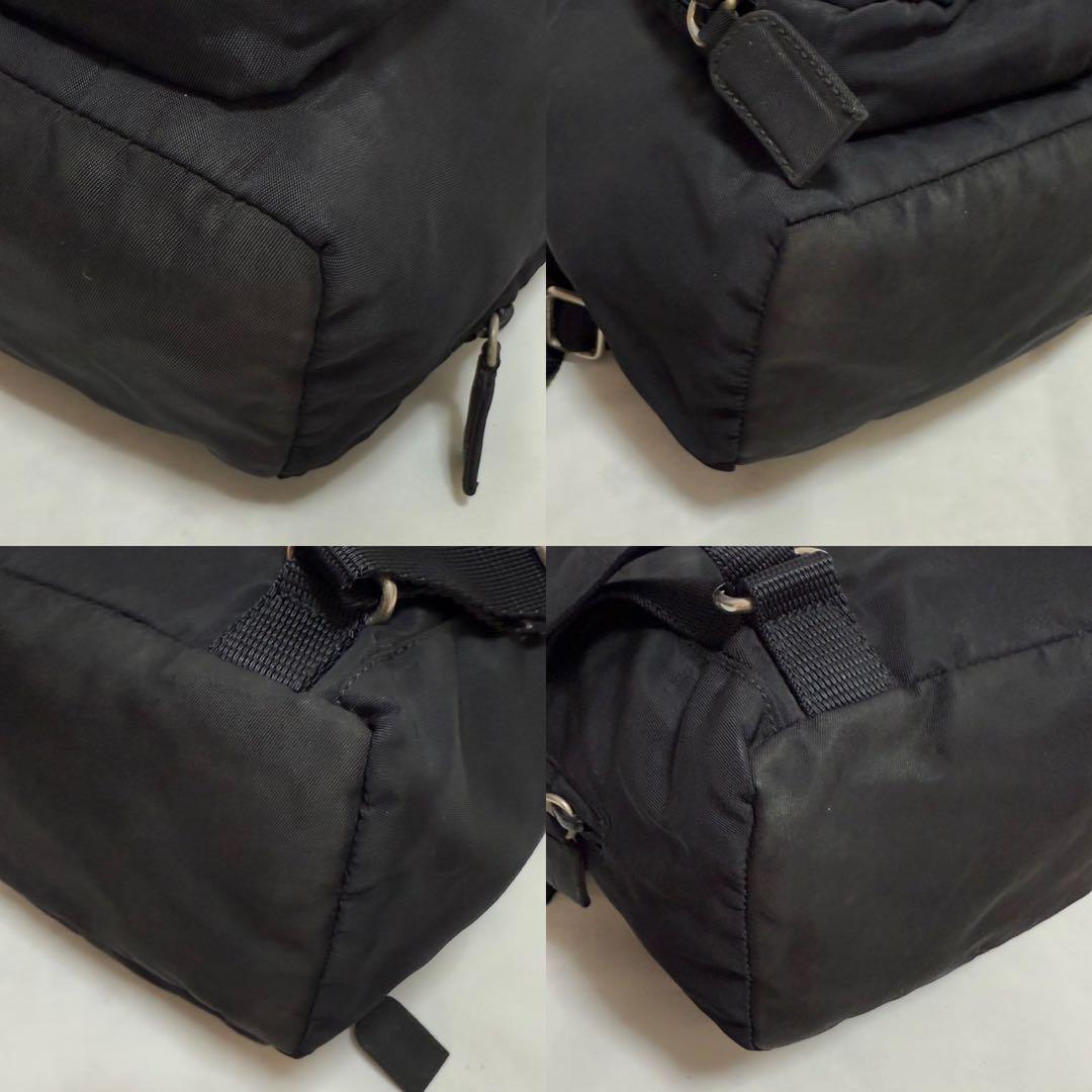 【美品】プラダ リュック バックパック 巾着バッグ ナイロン 三角プレート 黒