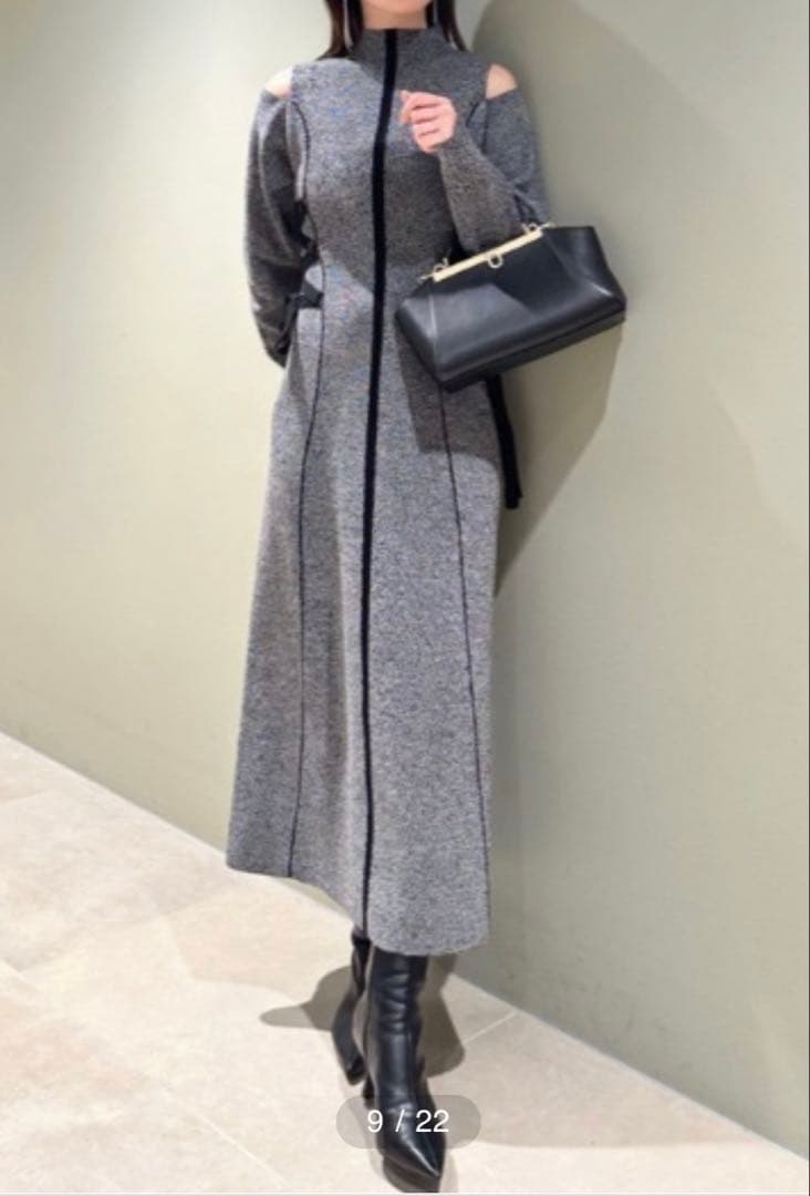 レースアップバイカラーニットワンピース