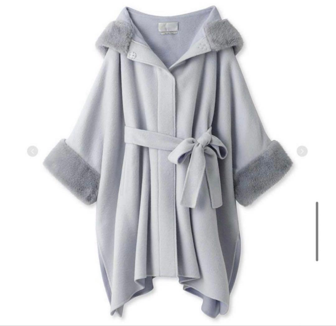 CELFORD コートラボ　フード付きファーポンチョコート　サックス