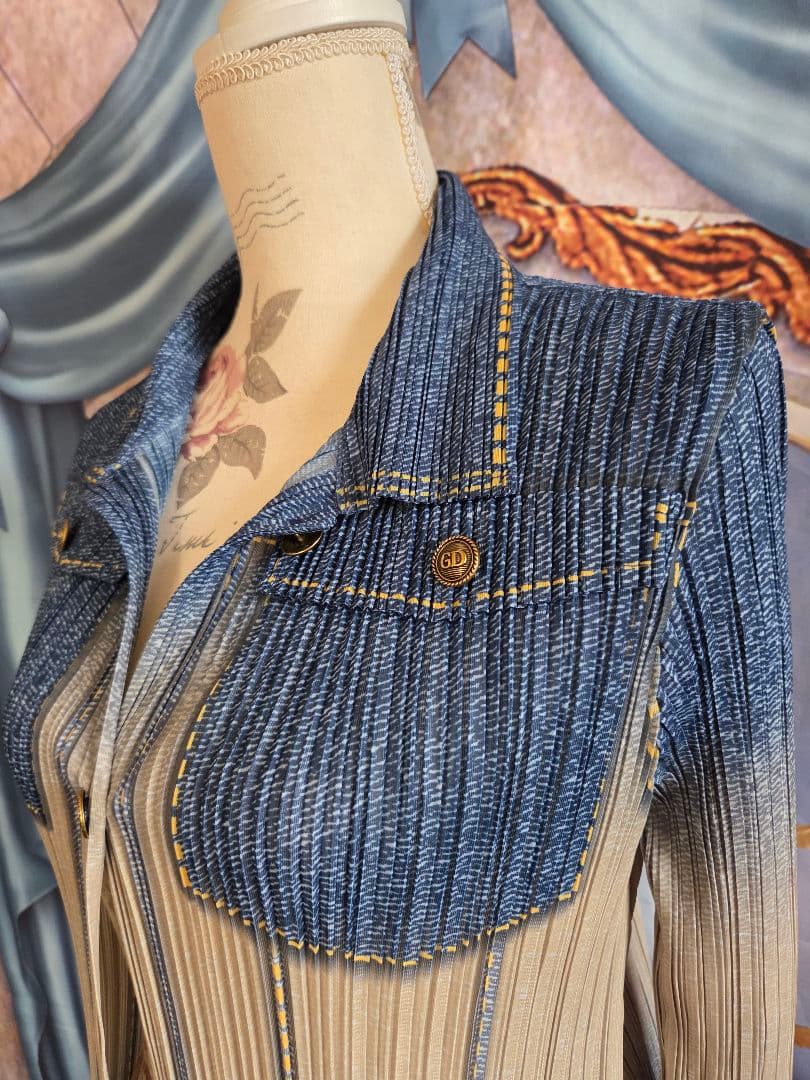 フリー【新品インポートセレクト】高級プリーツスプリングコートデニム調デザイン