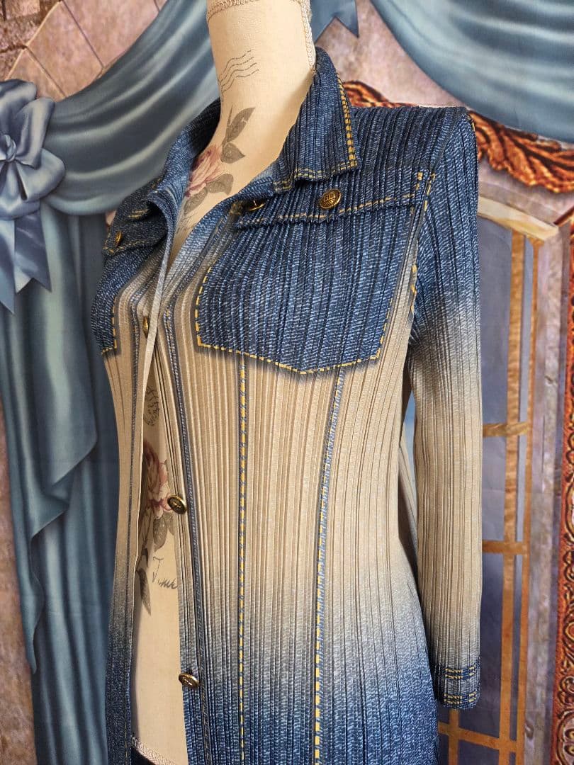 フリー【新品インポートセレクト】高級プリーツスプリングコートデニム調デザイン