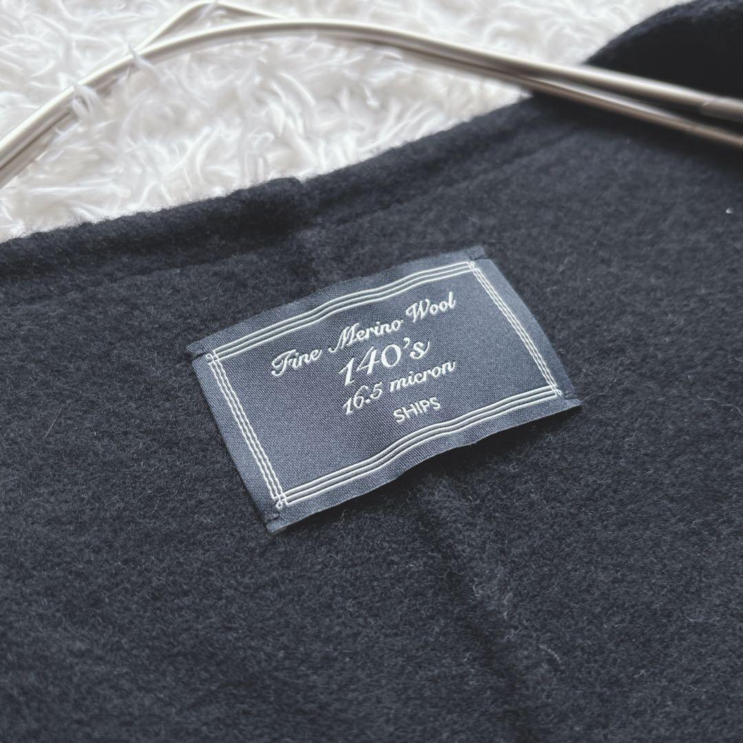 SHIPS SUPER140 ジーロンウール パール モチーフ ボタン ジレ 黒