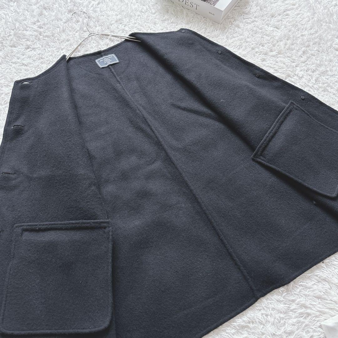 SHIPS SUPER140 ジーロンウール パール モチーフ ボタン ジレ 黒