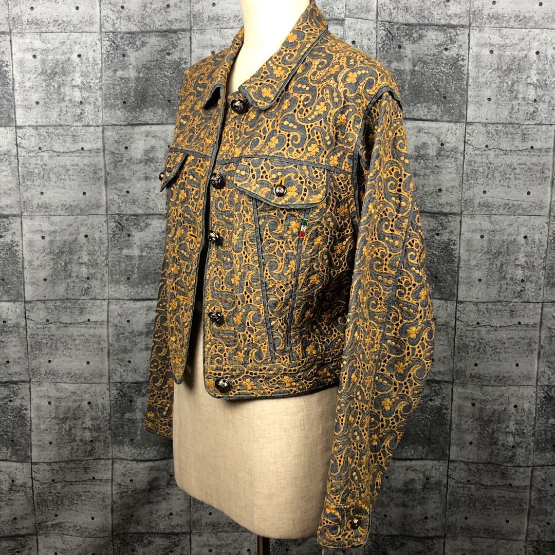 Moschino モスキーノ 総柄 刺繍 デニム ジャケット ペイズリー柄 M
