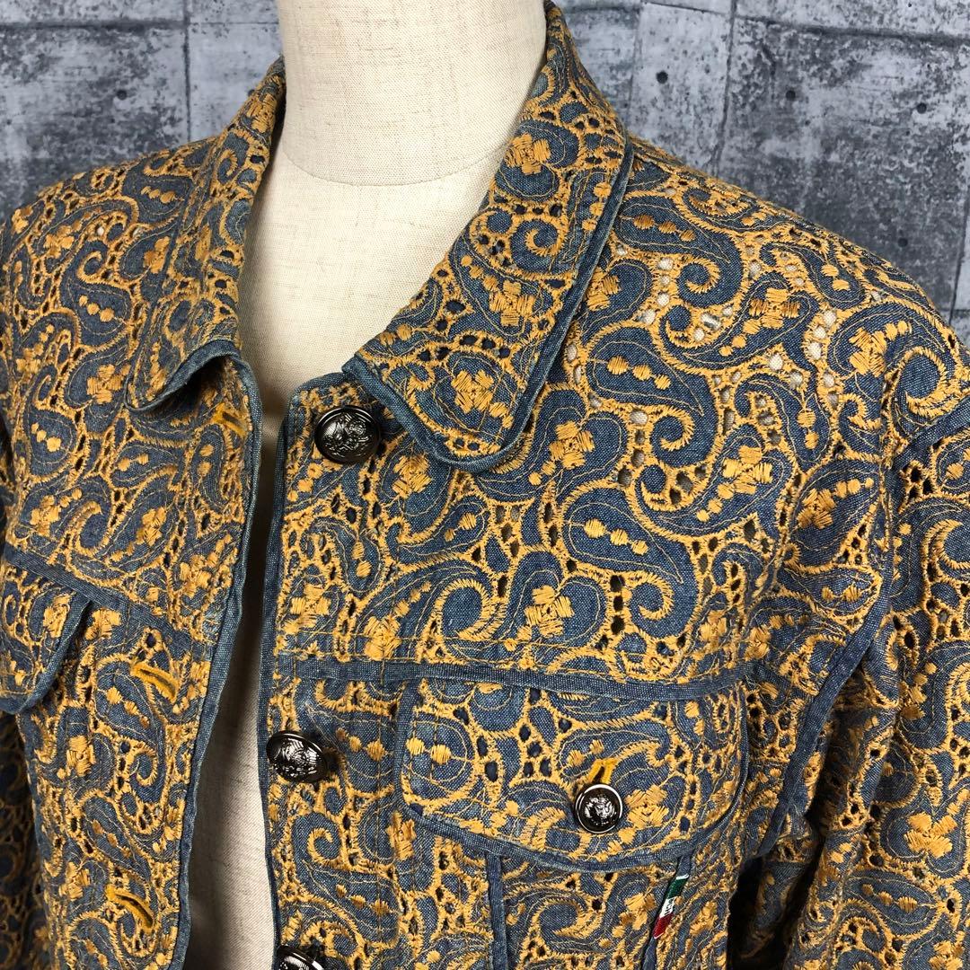 Moschino モスキーノ 総柄 刺繍 デニム ジャケット ペイズリー柄 M