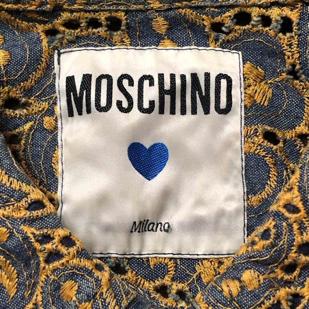 Moschino モスキーノ 総柄 刺繍 デニム ジャケット ペイズリー柄 M