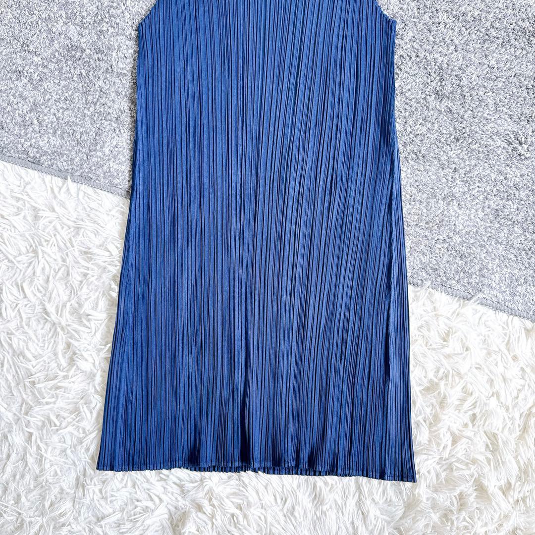 良品　近年モデル　プリーツプリーズ　トップス　ノースリーブ　ロング丈　ネイビー