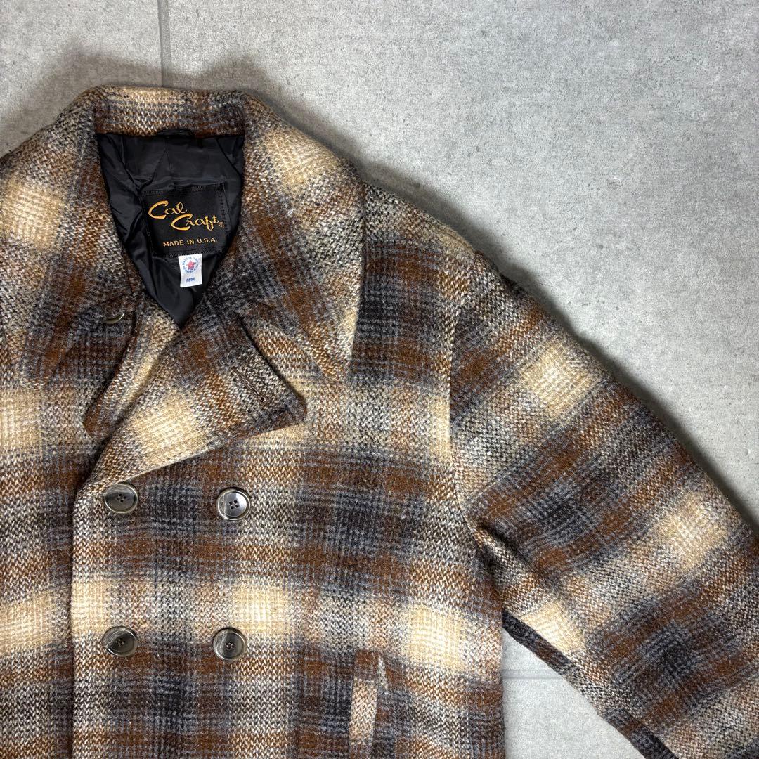 Cal Craft　ピーコート　USA製　90s　オンブレチェック　キルティング