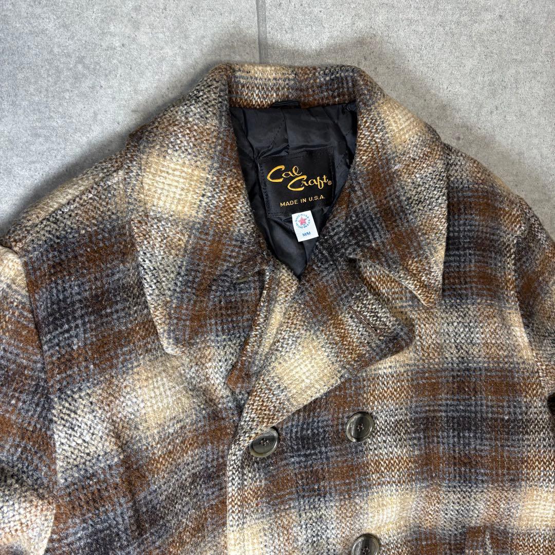 Cal Craft　ピーコート　USA製　90s　オンブレチェック　キルティング