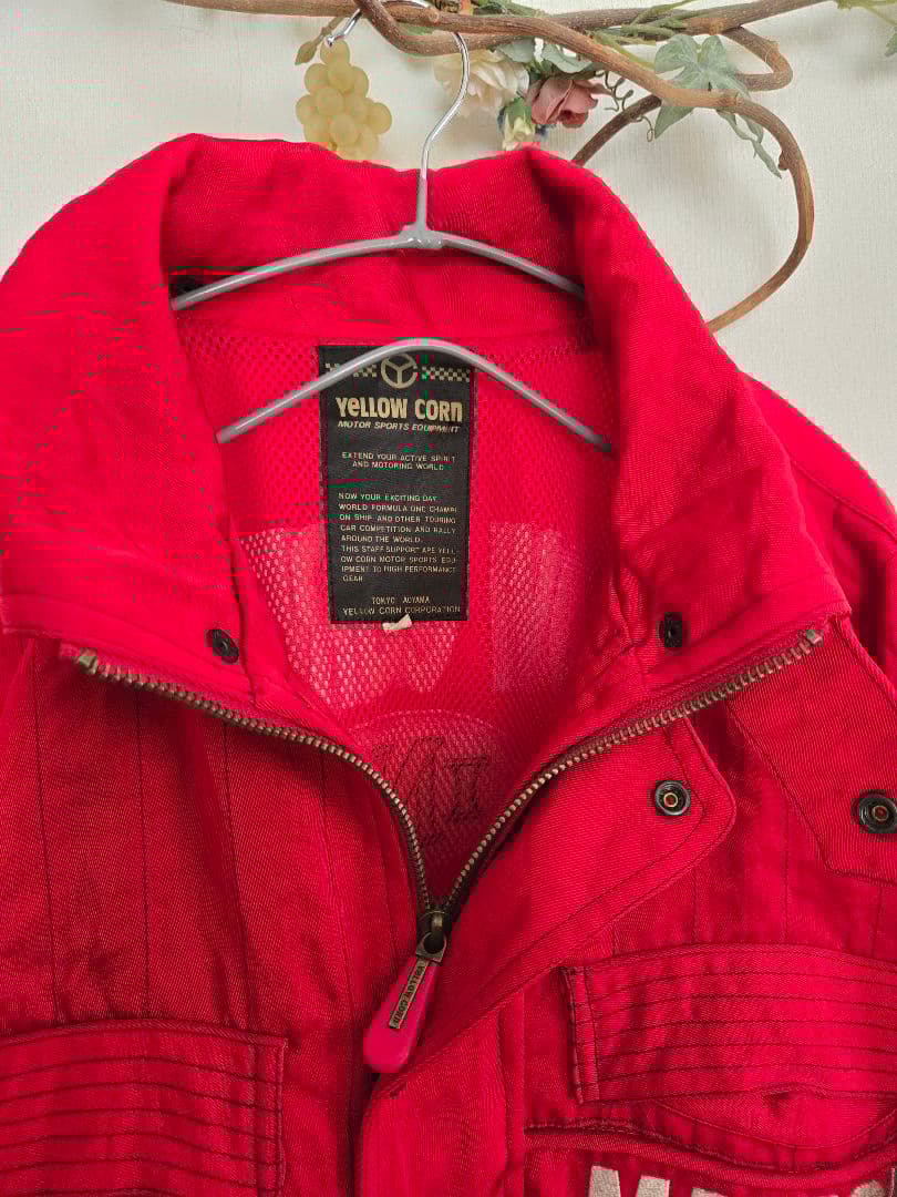 YELLOW CORN バイク用刺繍レッドジャケット