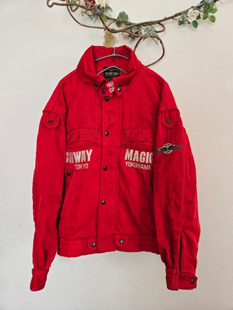 YELLOW CORN バイク用刺繍レッドジャケット