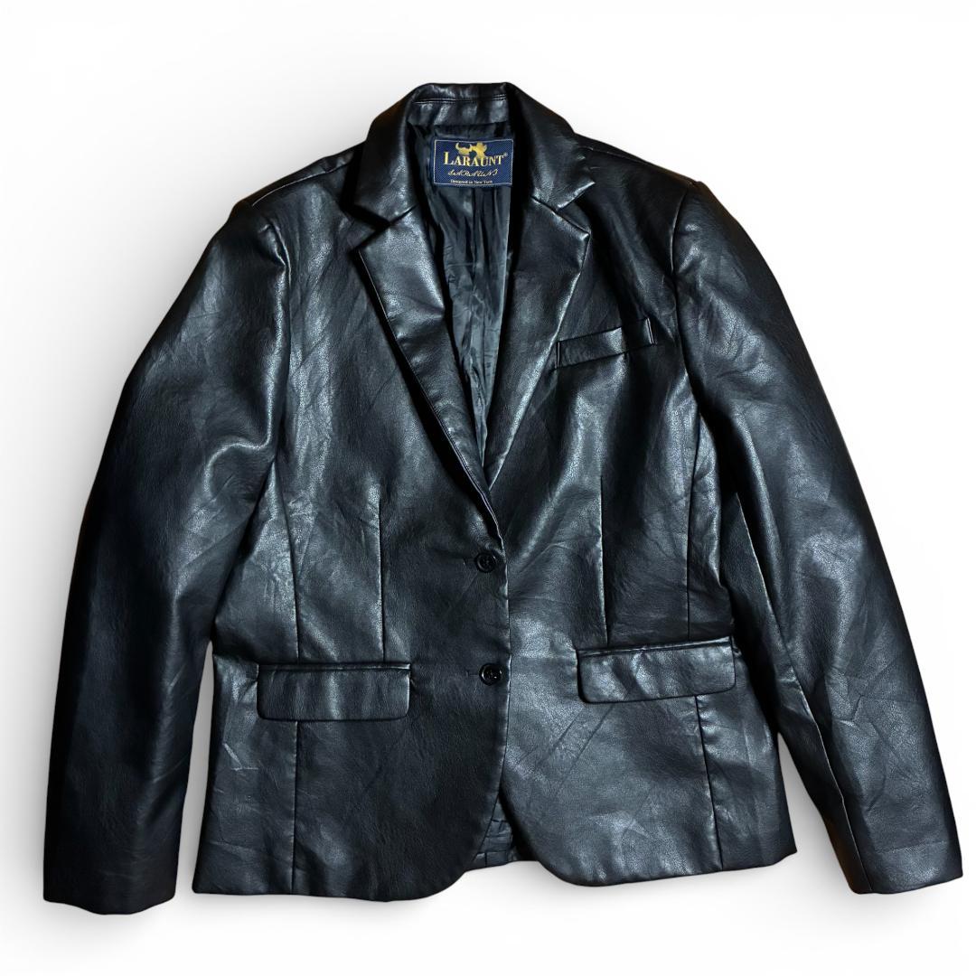 未使用 レザーテーラードジャケット ブラック 黒 2B シングル モード Y2K