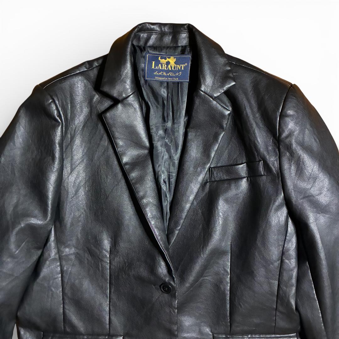 未使用 レザーテーラードジャケット ブラック 黒 2B シングル モード Y2K