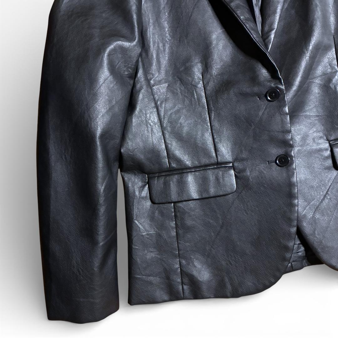 未使用 レザーテーラードジャケット ブラック 黒 2B シングル モード Y2K