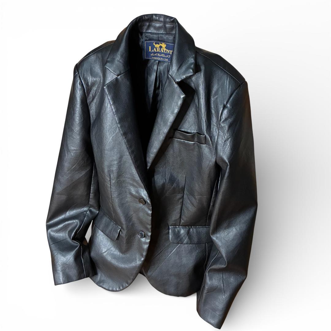 未使用 レザーテーラードジャケット ブラック 黒 2B シングル モード Y2K