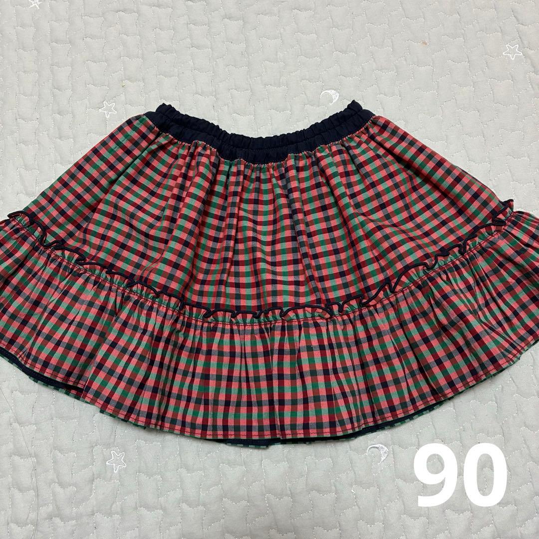 ファミリア　familiar リバーシブルスカート シャンブレー　チェック　90