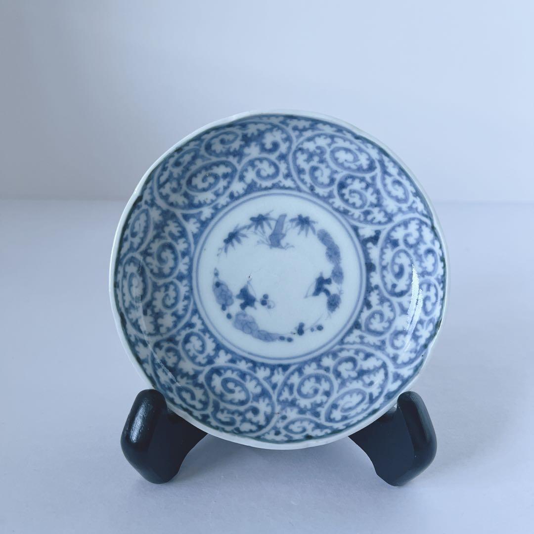 古伊万里　染付　逆蛸唐草　小皿　骨董