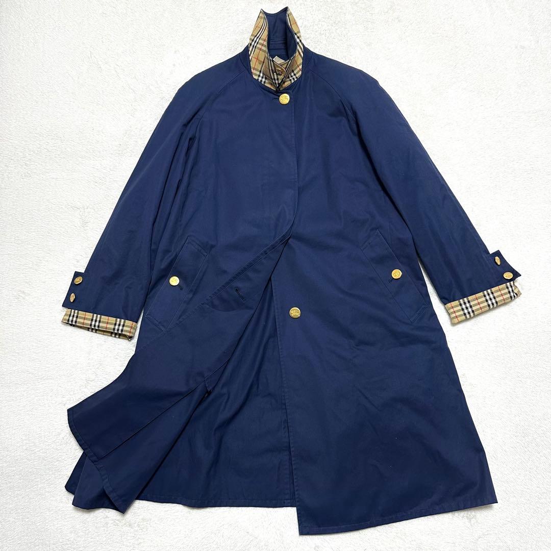 美品　Burberry ステンカラーコート　ビンテージ　ネイビー ノバチェック