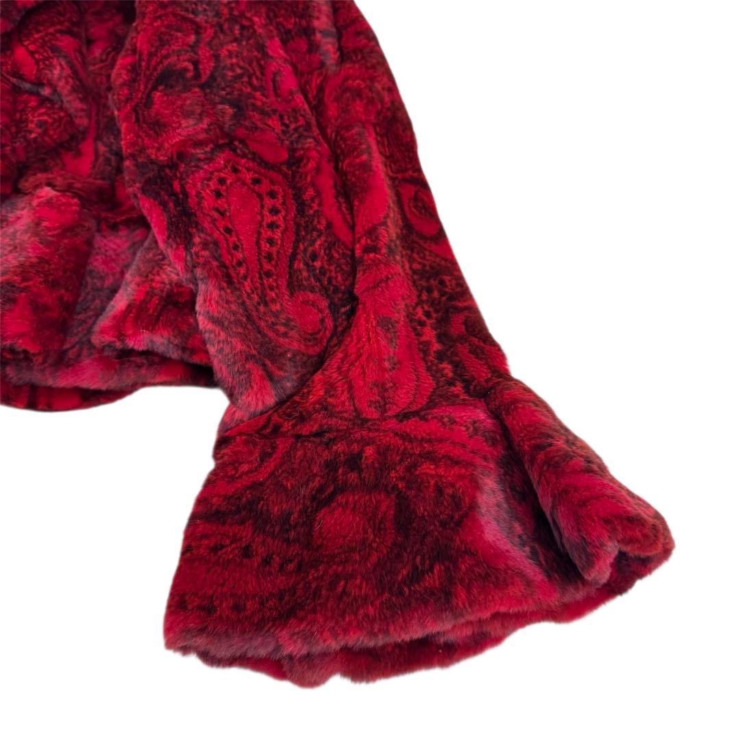 染めミンク レッド シェアード コート 短丈 ベルスリーブ ペプラム 総柄