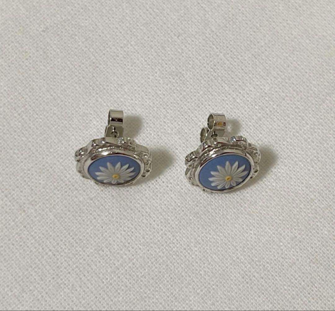  ジャスパー　ビンテージピアス　シルバー　フラワー